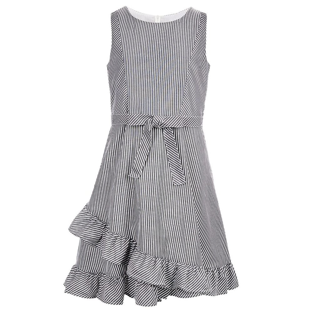 Us Angels Blush Big Girls Ruffled Stripe Poplin Fit-And-Flare Dress Size 16 B4HP